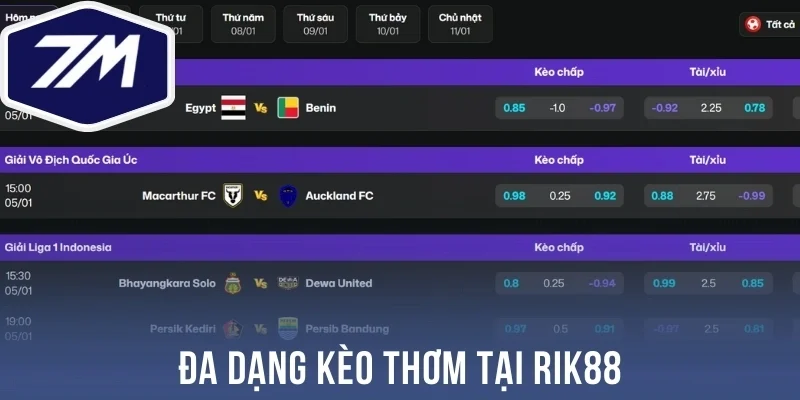 Đa dạng kèo thơm tại Rik88
