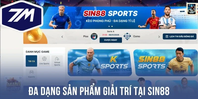 Đa dạng sản phẩm giải trí tại Sin88