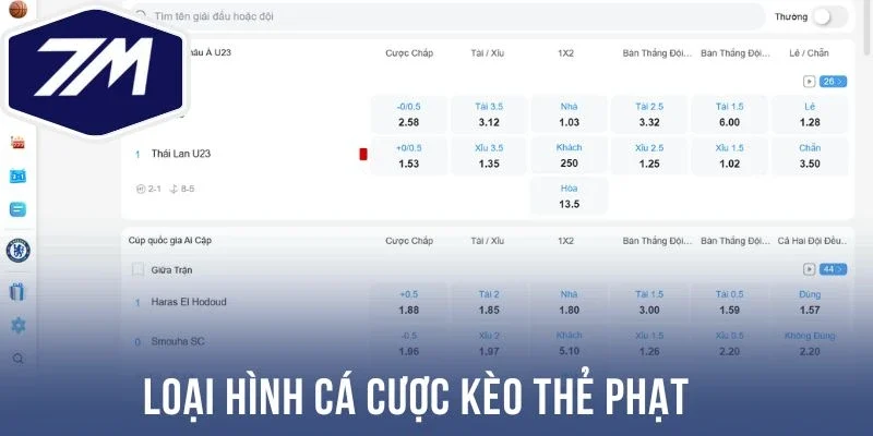 Loại hình cá cược kèo thẻ phạt 