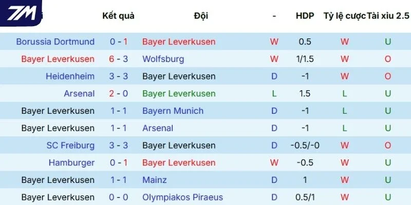 Màn trình diễn của Leverkusen trên sân