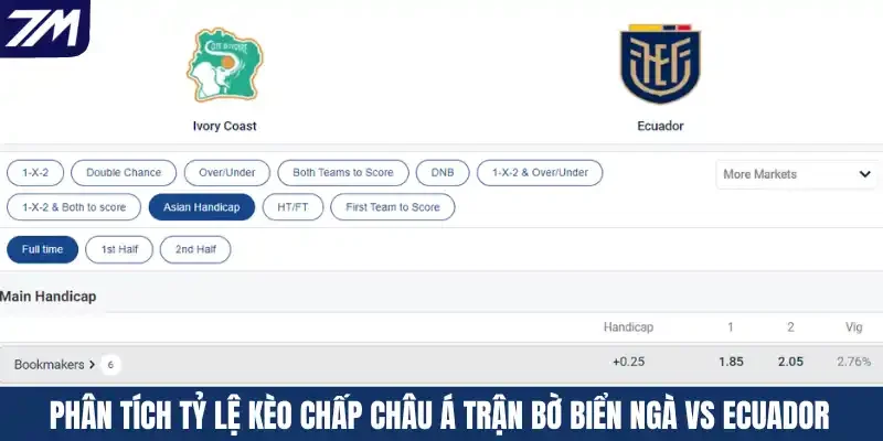 Phân tích tỷ lệ kèo chấp Châu Á trận Bờ Biển Ngà vs Ecuador
